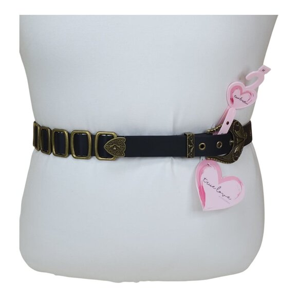 True Love Accessories Black Belt Brass Accents With Heart Buckle Large 47" - Picture 5 of 11